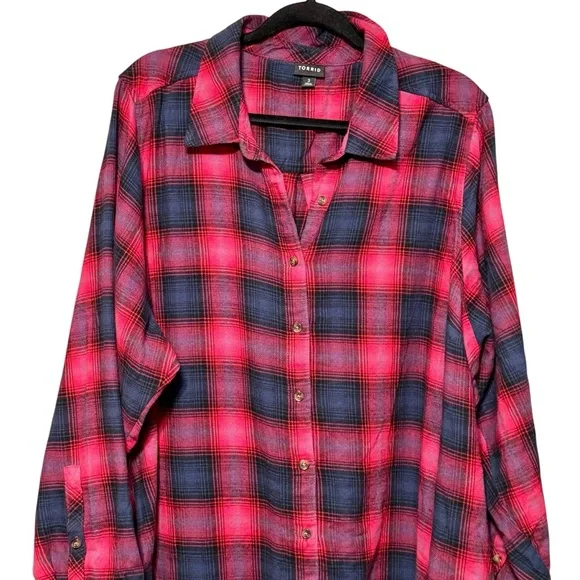 TORRID Plaid Cotton Flannel Long Sleeve Button Down Knee Length Shirt Dress - Picture 3 of 12